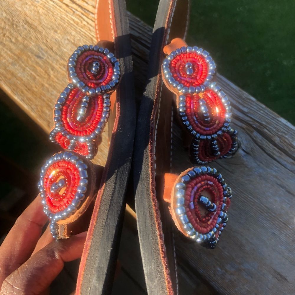 NWOT Debbsie Beads handmade Kenyan beaded leather sandals, size 40, size 9 - Picture 4 of 8